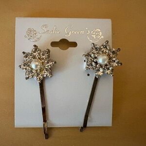 Silver Hair Pins with Pearl and Crystal Accents